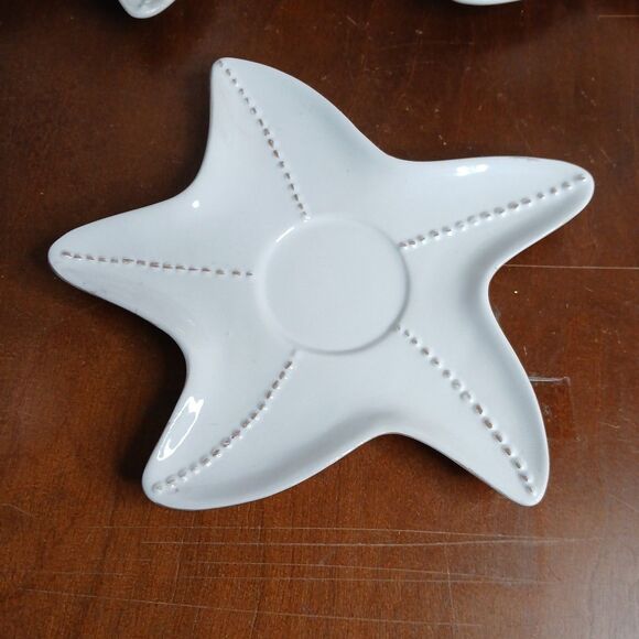 Blue Sky 2007 Majolica Starfish Sea Shell Coffee Tea Cups & Saucers Set Of 4 - Picture 3 of 10